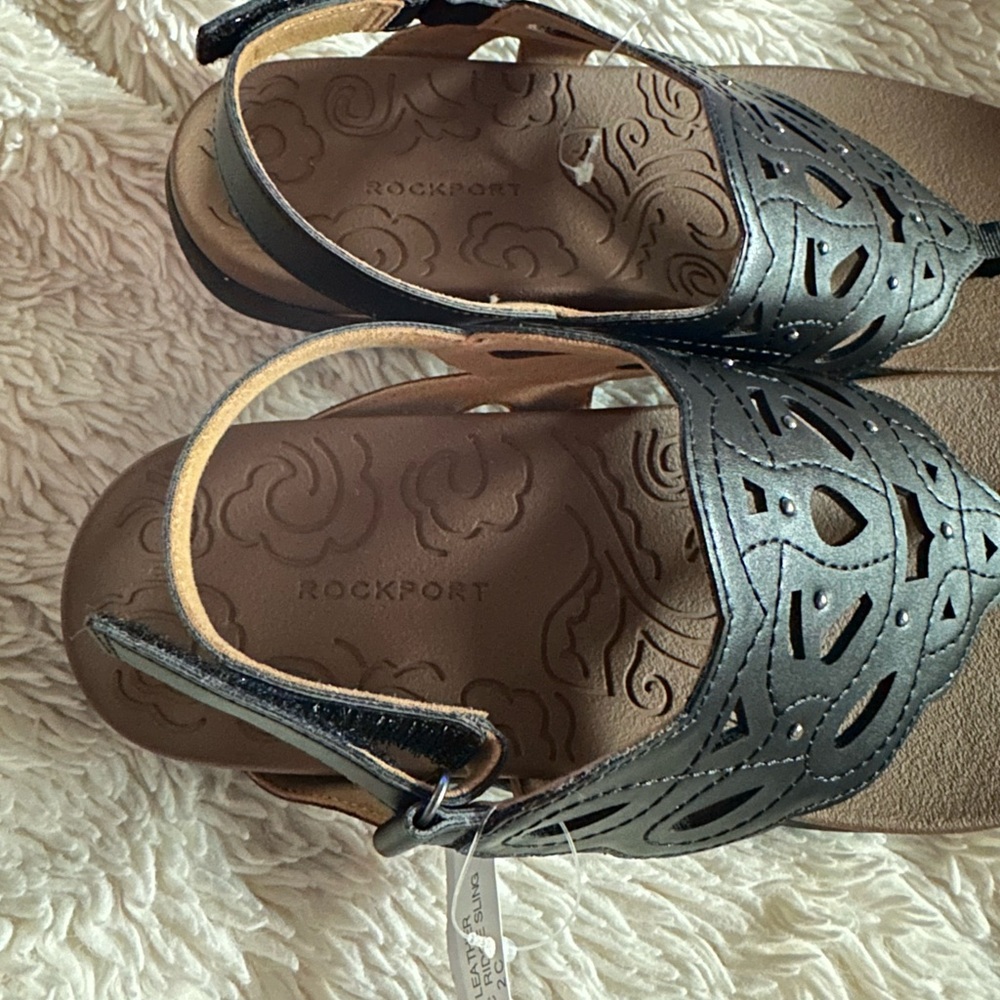 ROCKPORT size 9.5 women's Black Ridge Slingback Leather Sandals NEW - Picture 13 of 16